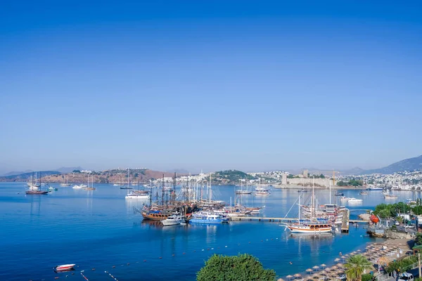 Bodrum Beach Traditional White Houses Boats Yachts Bodrum Town Turkey — 图库照片