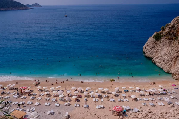 Paradise Beach Kas Antalya Turkey Empty Beach Closed Umbrellas Kaputaj — Stock Photo, Image