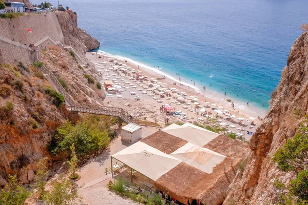 Paradise Strand Kas Antalya Törökország Üres Strand Zárt Esernyőkkel Kaputaj — Stock Fotó