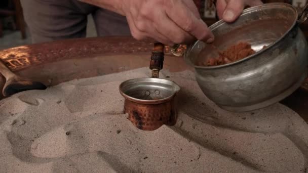 Turkish Coffee Making Video Turkish Coffee Brewing Process Sand Elderflower — ストック動画