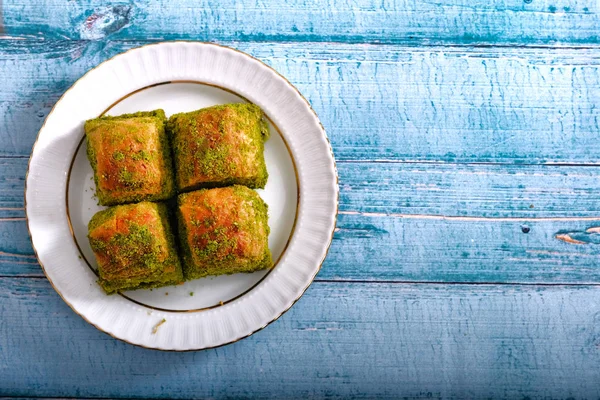 Turecký Dezert Baklava Pistachiem Fistikli Baklava — Stock fotografie