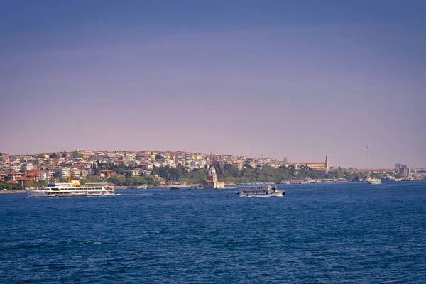 Landscape of the Maiden\'s Tower. The Maiden\'s Tower is on the waters of Uskudar and it can be considered as the cornerstone of the Bosphorus.