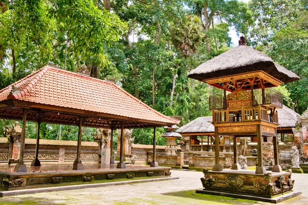 マカク猿と像は インドネシアのウブドバリにあります ウブドの聖なる猿の森とヒンズー教の寺院複合体 — ストック写真
