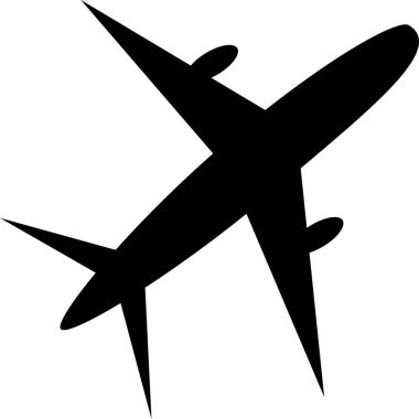 Düzlem ikonu vektörü, katı illüstrasyon, beyaz üzerine izole edilmiş resim. Uçak ikonu. Web simgesi için uçuş taşıma sembolü. Vektör uçuş, uçak konsepti düz tasarım vektör simgesi