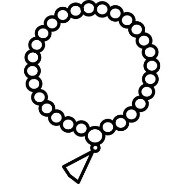 Müslüman tasbeeh düz vektör çizimi. Kutsal ve ruhani kolye. Arap ve Ortadoğu kültürü, İslami din sembolü izole edilmiş. Siyah tespih boncukları tasarım elementi.