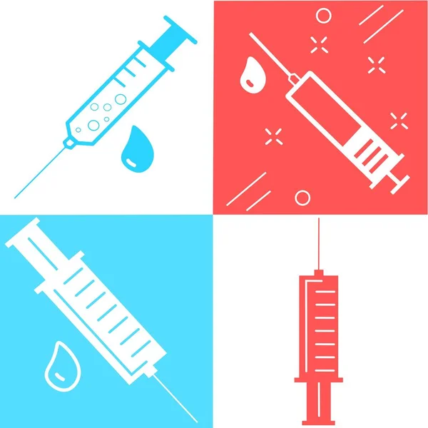 Set Medische Injectiespuiten Injectienaald Injectienaald Concept Van Vaccinatie Injectie Trendy — Stockvector