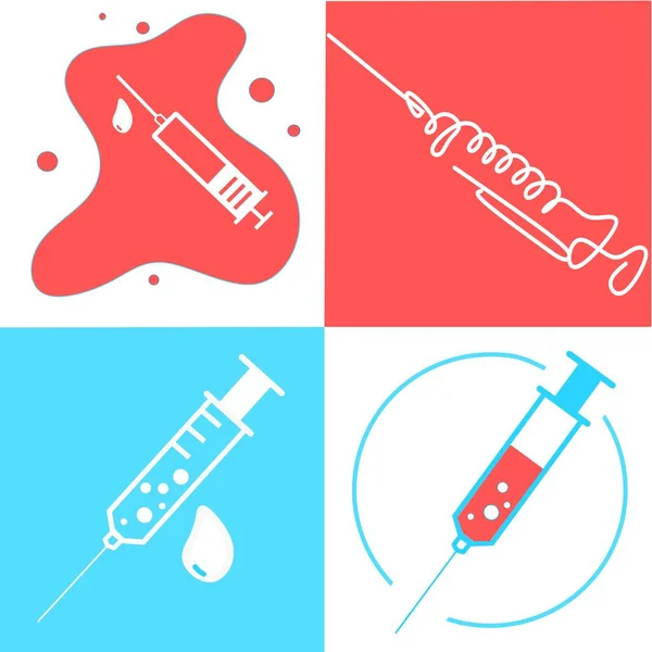 Set Medische Injectiespuiten Injectienaald Injectienaald Concept Van Vaccinatie Injectie Trendy — Stockvector