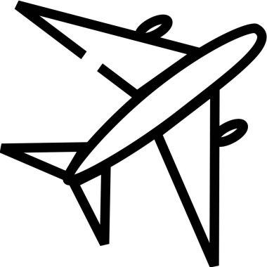 Düzlem ana hatları ikon vektörü, katı illüstrasyon, beyaz üzerine izole edilmiş piktogram. Uçak ikonu. Web simgesi için uçuş taşıma sembolü. Vektör uçuş, uçak konsepti düz tasarım vektör simgesi