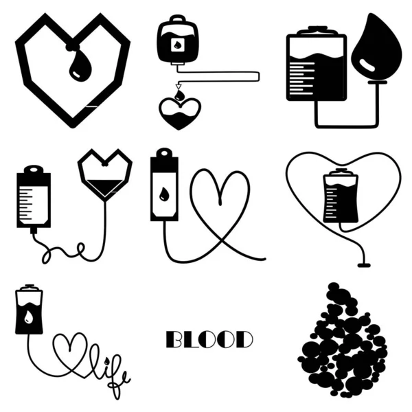 Σετ Τσάντα Αιμοδοσίας Σωλήνα Σχήμα Καρδιάς Eps10 Μορφή Διάνυσμα Σχεδιασμός — Διανυσματικό Αρχείο