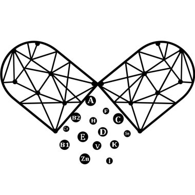  Temel vitamin ve mineral kompleksi. Vektör tasarım vitamin hapları kapsülleri. Multi Vitamin Kompleksi simgeleri. Multivitamin takviyesi, vitamin logosu. Diyet Infographic posteri. Bilim