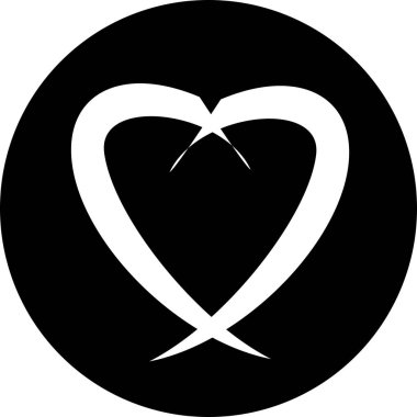 Siyah halka simgesi şeklinde kalp şeklinde. Aşk çizimi. Web simgesi, sembol, işaret. Romantik düğün davetiyesi. Resim çizimi. Siyah grafik beyaz üzerine izole edilmiş. Kalp logosu