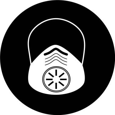 Siyah halka ikonunda tıbbi maske. Güvenli nefes alma maskesi. Endüstriyel güvenlik maskesi, toz koruma solunum cihazı ve solunum maskesi. Hastane ya da kirlilik yüz maskelerini koruyor.