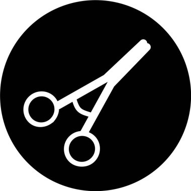 Siyah daire ikon vektöründeki makas. Profesyonel tıbbi makas. Cerrahi alet, tıbbi kelepçe, saç stili makas ikonu. Tıbbi ekipman.