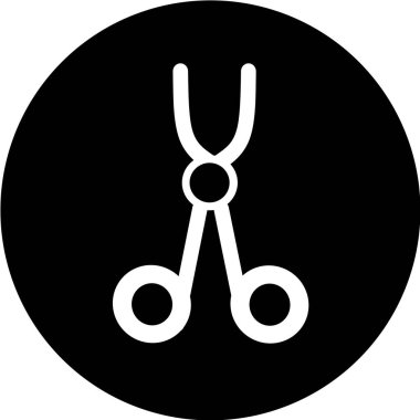 Siyah daire ikon vektöründeki makas. Profesyonel tıbbi makas. Cerrahi alet, tıbbi kelepçe, saç stili makas ikonu. Tıbbi ekipman.