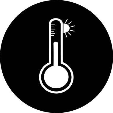 Termometre siyah daire simgesinde. Isı ya da soğuğu ölçen fahrenhayt meteoroloji termometresi, vektör illüstrasyonu. Termometre termometresi sıcak ya da soğuk hava gösteriyor. Tıbbi termometre.