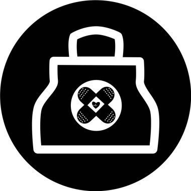 Siyah halka ikonunda tıbbi çanta. İlk yardım çantası. Doktorun ilk yardım çantası. Tıbbi göğüs vektör illüstrasyonu. Tıp doktorunun çantasını incele. Eczane. Tıbbi kit simgesi vektörü.