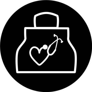 Siyah halka ikonunda tıbbi çanta. İlk yardım çantası. Doktorun ilk yardım çantası. Tıbbi göğüs vektör illüstrasyonu. Tıp doktorunun çantasını incele. Eczane. Tıbbi kit simgesi vektörü.