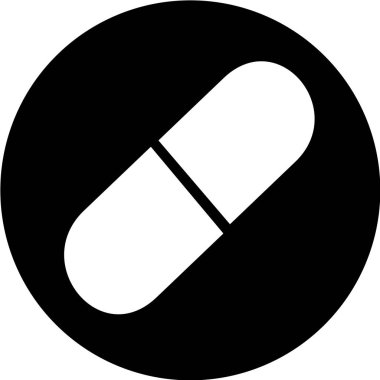 Siyah halka ikonunda tıbbi hap. İlaç, eczane, uyuşturucu hastanesi. İlaç, ilaç konsepti. Vektör çizimi. Uyuşturucu yassı ikonu: hap, kapsül. Sağlık sigortası ikonu