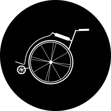 Siyah daire ikonunda tekerlekli sandalye. Çekici, güzel ve sadık bir şekilde tasarlanmış tekerlekli sandalye ikonu. Tekerlekli sandalye, engelli ya da erişilebilirlik parkı ya da giriş tabelası uygulamalar ve yazdırma için düz.