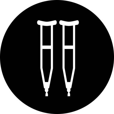 Siyah daire ikonunda koltuk değneği. Koltuk değneği simgesi. Engelliler için tıbbi araç ve yaralandıktan sonra yardım. Web sayfası, mobil uygulama, düğme, logo için imza. Koltuk değnekleri Düzenlenebilir simgesi