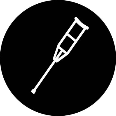 Siyah daire ikonunda koltuk değneği. Koltuk değneği simgesi. Engelliler için tıbbi araç ve yaralandıktan sonra yardım. Web sayfası, mobil uygulama, düğme, logo için imza. Koltuk değnekleri Düzenlenebilir simgesi