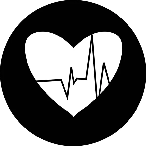 Batimento Cardíaco Ícone Círculo Preto Pulso Cardíaco Cardiograma Belos Cuidados —  Vetores de Stock
