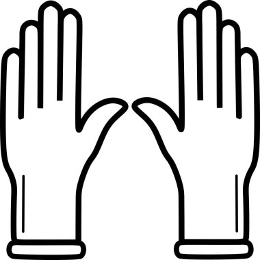 Tıbbi eldiven vektör simgesi beyaz arkaplanda izole edildi. Infographic, web sitesi veya uygulama için koruyucu lastik eldiven simgesi. Lateks el koruması işareti. Ev işi temizlik ekipmanları sembolü.