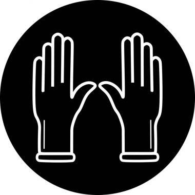 Siyah halka simgesinde tıbbi eldivenler. Infographic, web sitesi veya uygulama için koruyucu lastik eldiven simgesi. Lateks el koruması işareti. Ev işi temizlik ekipmanları sembolü.