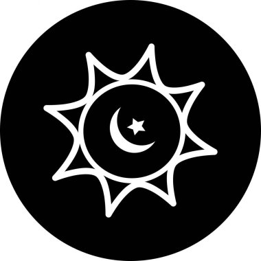 İslami hilal ve siyah halka ikonunda yıldız kubbesi. İzole vektör illüstrasyonu Ramazan simgesi. Arap ikonu. İslam yıldızı camii için Arap vektör simgesi, mutlu Ramazan ve İslam sembolü.