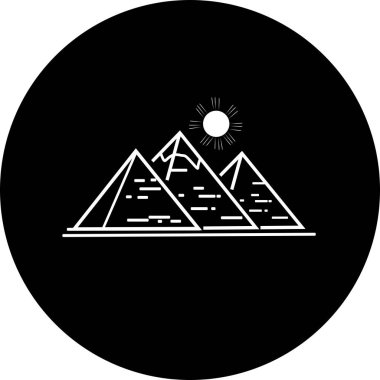 Beyaz arka planda, güneşin altında büyük Mısır Piramidi çizimi. Giza 'daki büyük piramidin simgesi. vektör illüstrasyonu