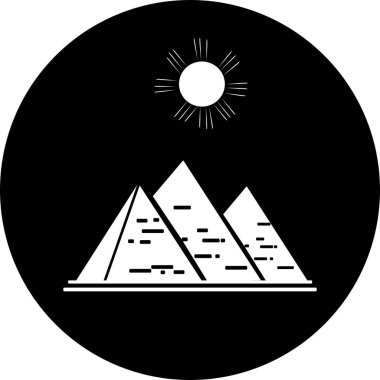 Beyaz arka planda, güneşin altında büyük Mısır Piramidi çizimi. Giza 'daki büyük piramidin simgesi. vektör illüstrasyonu