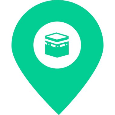 Qibla harita iğnesi. Müslüman dua yönü. Kabe istikameti. Mekke, Suudi Arabistan. Mekke 'deki Kabe' de namaz kılmak için kullanılan İslami Kabe terimi. Vektör illüstrasyonu.