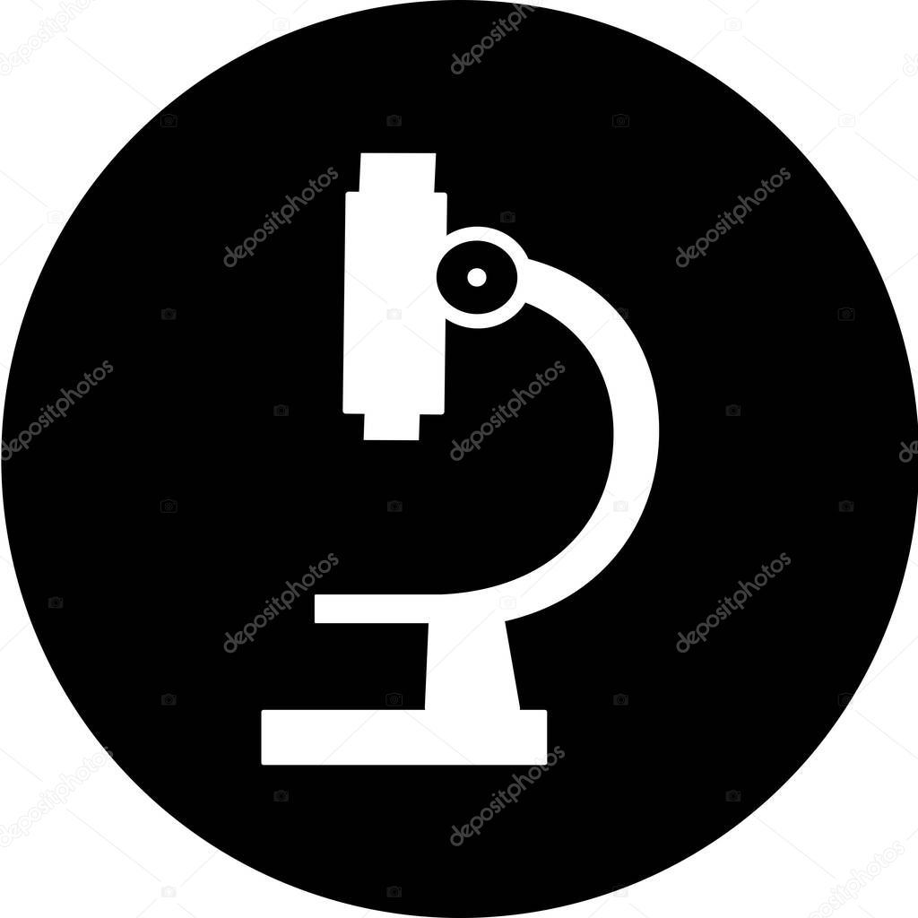 Microscope icon. Symbol of science, chemistry, pharmaceutical instrument, microbiology magnifying tool. Microscope flat style for graphic design template. Suitable for logo, web site, UI, mobile app.