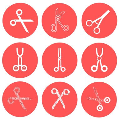Çeşitli profesyonel tıbbi makas setleri. Cerrahi Alet, Tıbbi Kıskaç ikonu. Tıbbi ekipman. İzole edilmiş makas ikon vektörü. Farklı makas modelleri koleksiyonu.