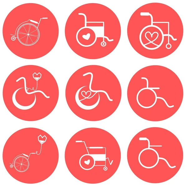 車椅子のアイコンのセット 魅力的で美しいデザインの車椅子のアイコン 車椅子 障害者用駐車場 またはアプリと印刷のためのアクセス標識フラット — ストックベクタ