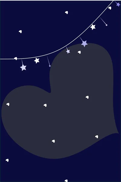 Εικόνα Νυχτερινού Τοπίου Επίπεδο Στυλ Σχεδιαστική Καρδιά Και Αστέρια Αφηρημένο — Διανυσματικό Αρχείο