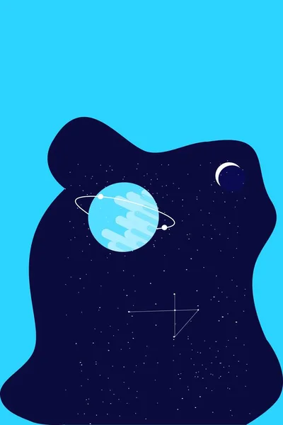 Ilustración Del Paisaje Nocturno Estilo Plano Con Diseño Creciente Luna — Vector de stock