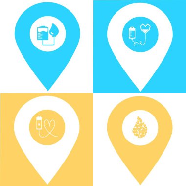 İnfüzyon konum haritası simgesi seti. Mobil konsept ve web uygulamaları için harita noktası elemanı. Web sitesi tasarımı ve geliştirmesi için simge, uygulama geliştirme. Birinci sınıf hastane, klinik, eczane simgesi