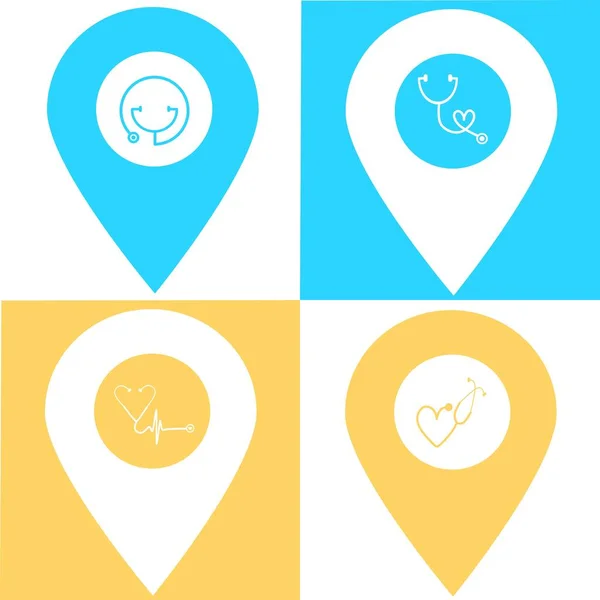 Stock vector Set of stethoscope location map pin icon. Element of map point for mobile concept and web apps. Icon for website design and development, app development. Premium hospital, clinic, pharmacy icon sign