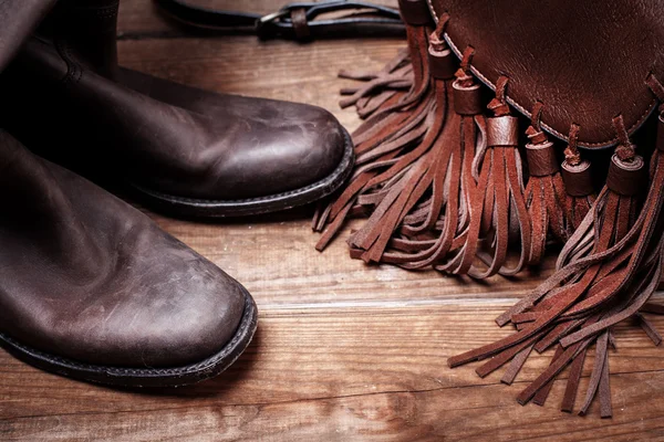 Stylish brown bag and boots — Stock Photo, Image