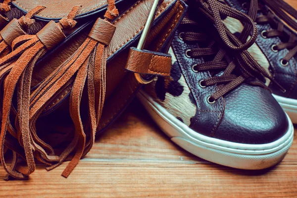 Automne chaussures et sac à main femme — Photo