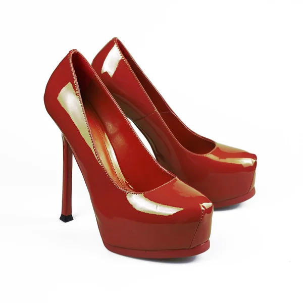 Chaussures femme rouge sur blanc — Photo