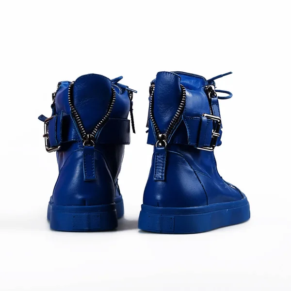 Blue boots over white — Stock Photo, Image