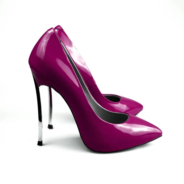 Zapatos femeninos púrpura sobre blanco — Foto de Stock