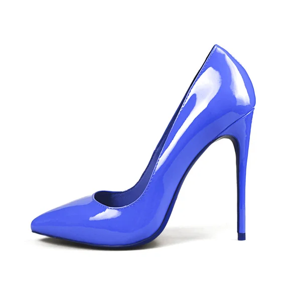 Chaussures bleu femme sur blanc — Photo