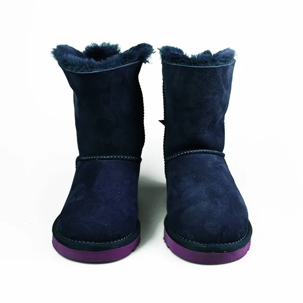 Inverno sapatos azuis sobre branco — Fotografia de Stock