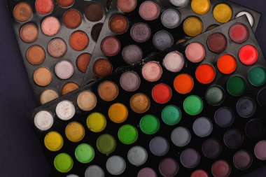 renkli göz farı paleti ve allık makyaj closeup için