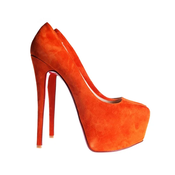 Female orange shoes over white background — Stock Photo, Image
