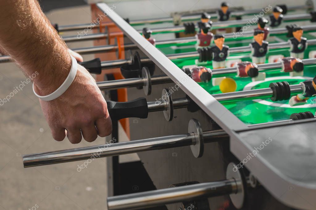 People Playing Enjoying Football Table Soccer Game Recreation Le