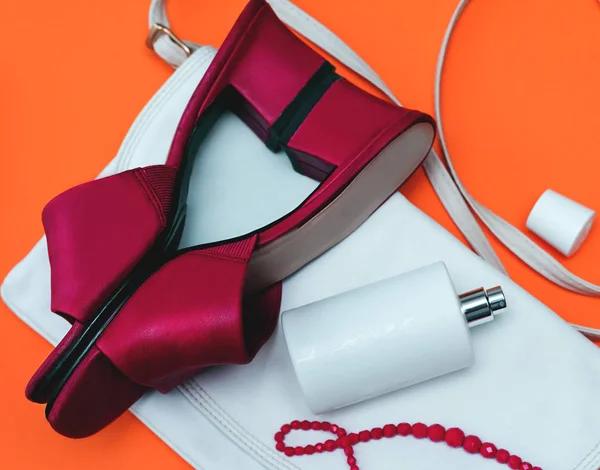 Concepto de moda y accesorios. Bolso y calzado femenino ingenio — Foto de Stock